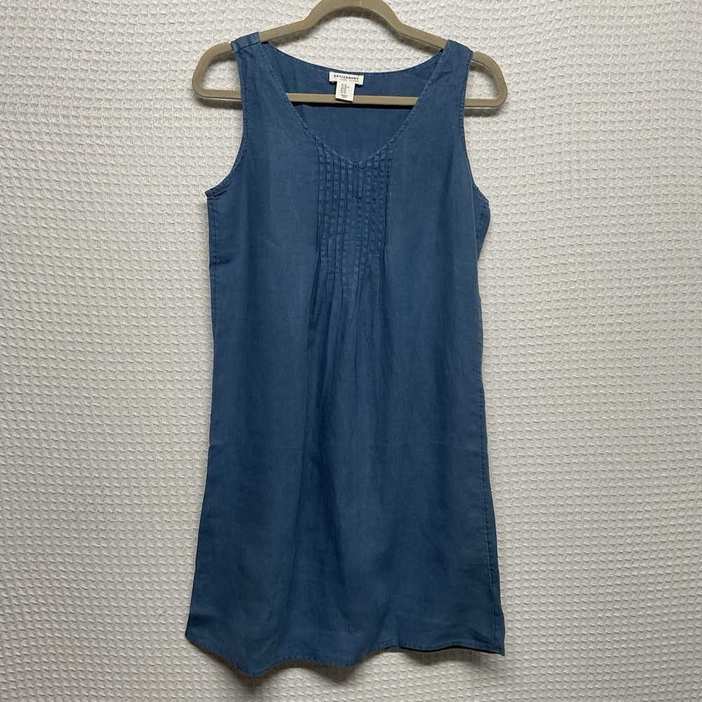 Artisan 100% Linen Jean Women's Small Denim Dress Mini Y2K‎ Spring Summer Beach - Picture 2 of 8